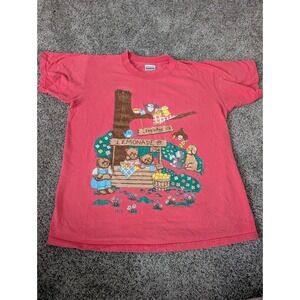 Vintage Basic Editions Pink Bear Lemonade Stand Graphic T-Shirt Short Sleeve